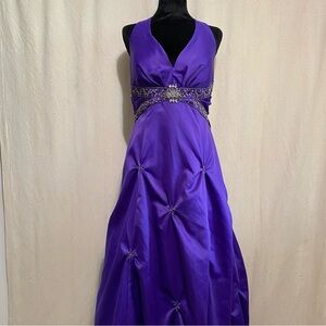 Purple Bejeweled Empire Waist Evening Gown/Prom Dress